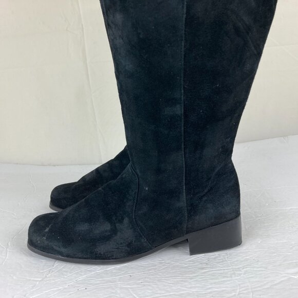Sillouettes Women Sz 8W Wide Tall Suede Black Leather Riding Boots Low Block - Picture 3 of 11